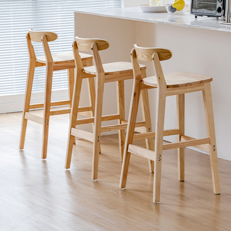 Taburete de bar sin brazos de madera de roble, taburete de bar interior moderno con respaldo y reposapiés