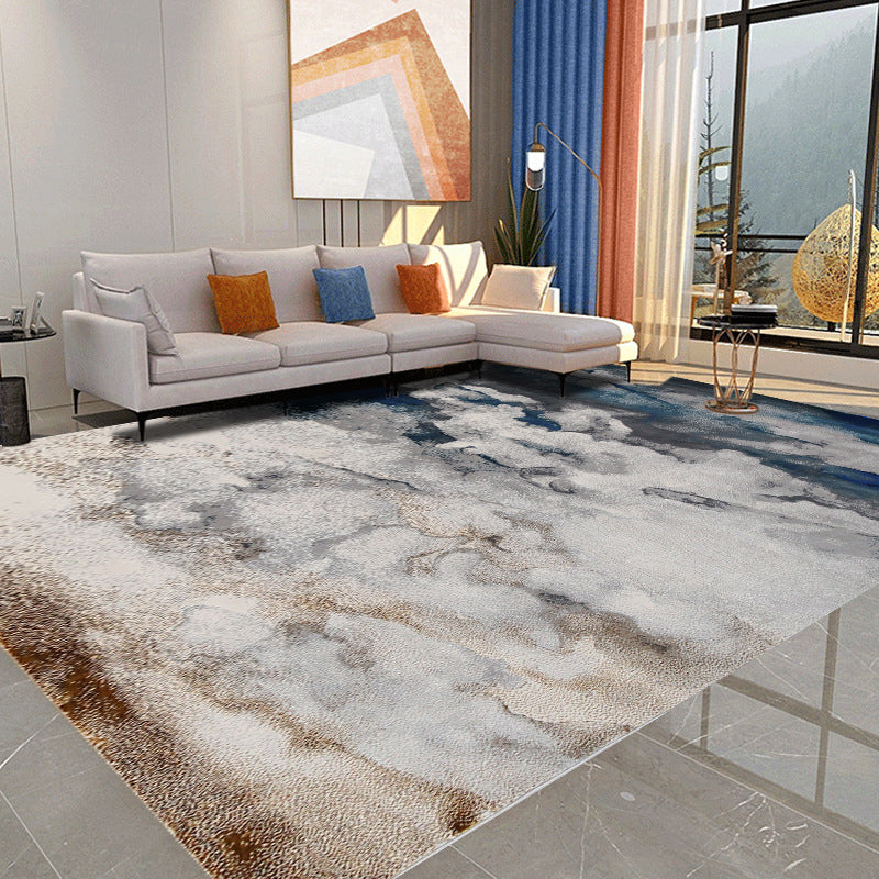 White Graphic Rug Polyester Modern Rug Stain Resistant Rug for Home Decoration
