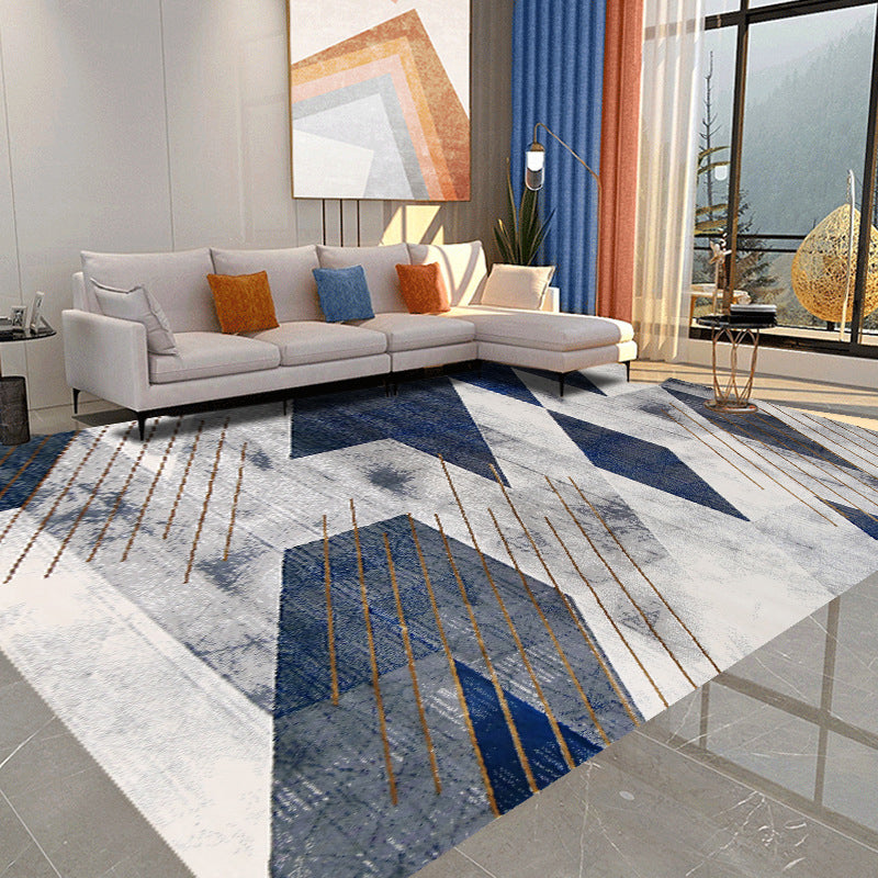 White Graphic Rug Polyester Modern Rug Stain Resistant Rug for Home Decoration