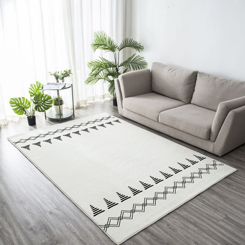 White Line Pattern Rug Polyester Modern Rug Washable Rug for Drawing Room