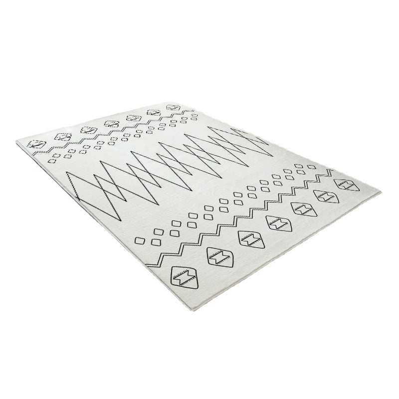 White Line Pattern Rug Polyester Modern Rug Washable Rug for Drawing Room