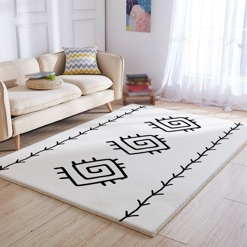 White Line Pattern Rug Polyester Modern Rug Washable Rug for Drawing Room