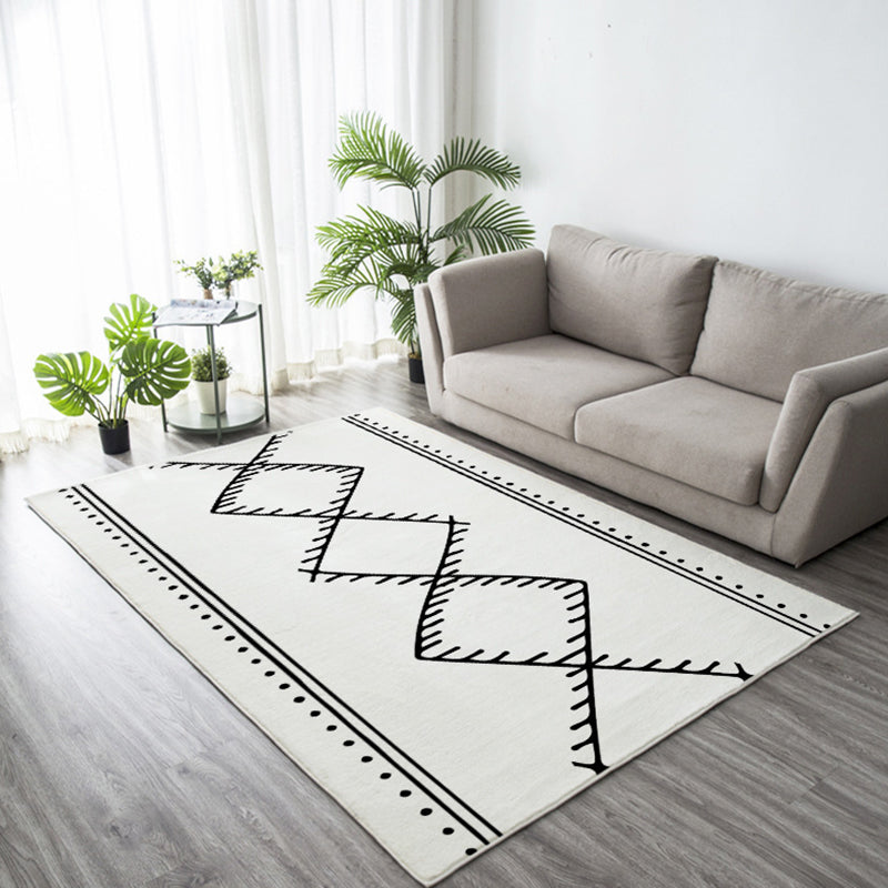 White Line Pattern Rug Polyester Modern Rug Washable Rug for Drawing Room