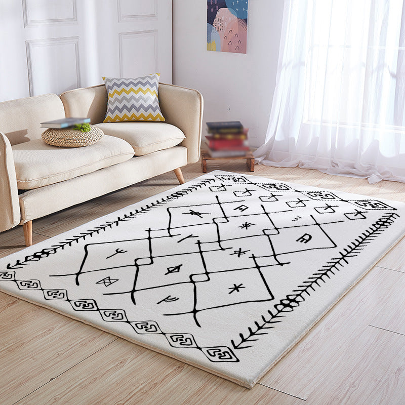 White Line Pattern Rug Polyester Modern Rug Washable Rug for Drawing Room
