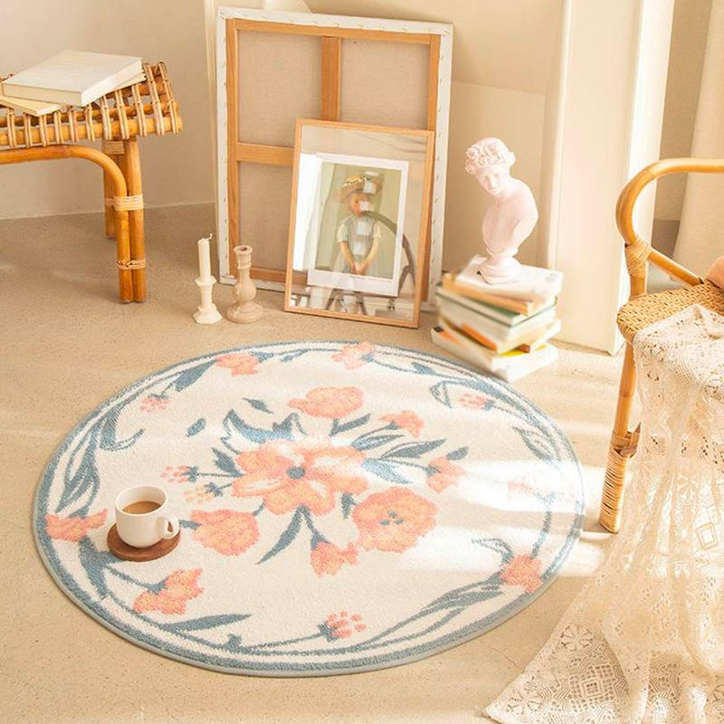 Contemporary Pastoral Flower Rug Indoor Rug Stain Resistant Washable Anti-Slip Backing Rug