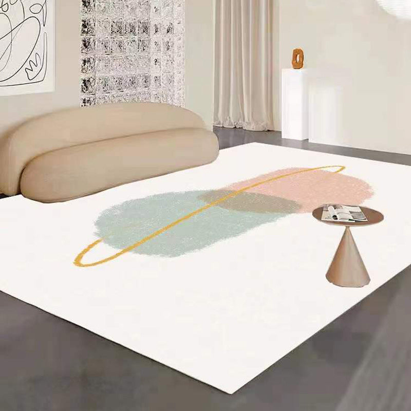 White Color Lump Rug Polyester Simple Rug Stain Resistant Rug for Drawing Room