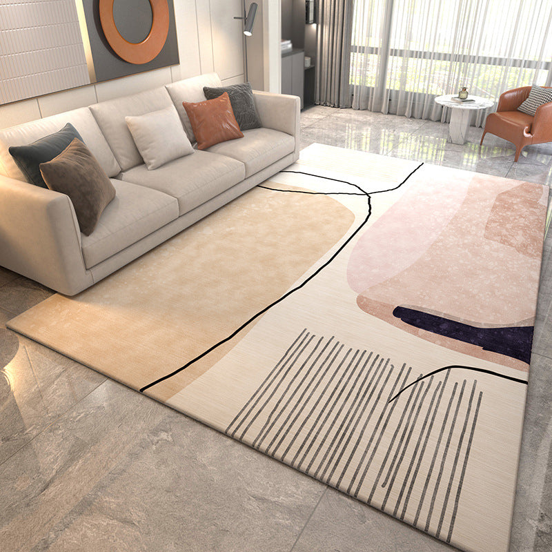 Light Brown Modern Rug Polyester Line Rug Washable Rug for Drawing Room