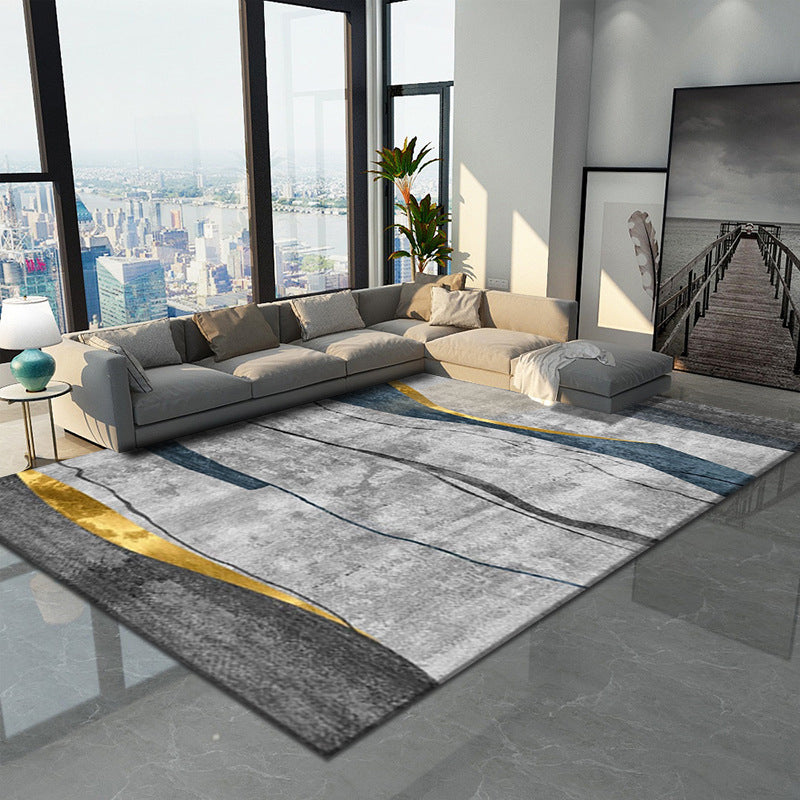 Light Brown Modern Rug Polyester Line Rug Washable Rug for Drawing Room
