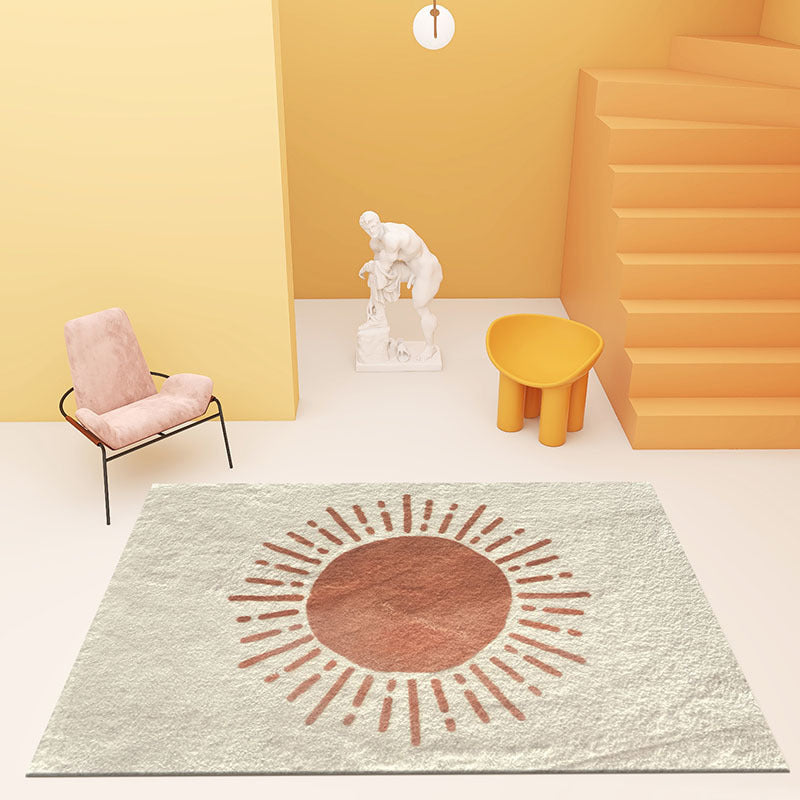 Beige Modern Rug Polyester Circle Rug Non-Slip Backing Rug for Home Decoration