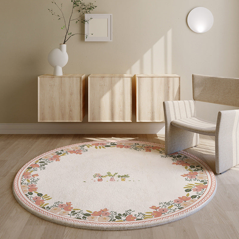 White Flower Carpet Polyester Modern Rug Washable Rug for Living Room