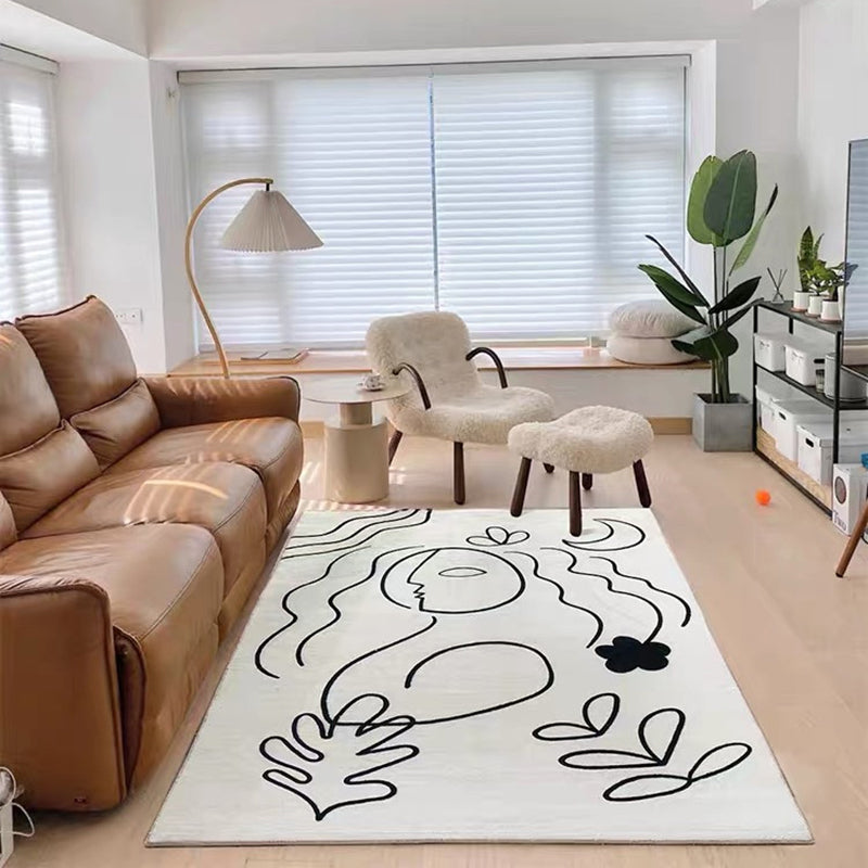 Contemporary Rug Polyester Abstract Face Rug Washable Rug for Living Room