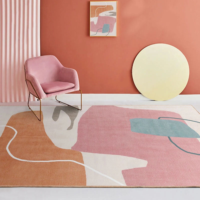 Colorblock Rug Area Carpet Non-Slip Backing Easy Care Indoor Rug for Home Decor