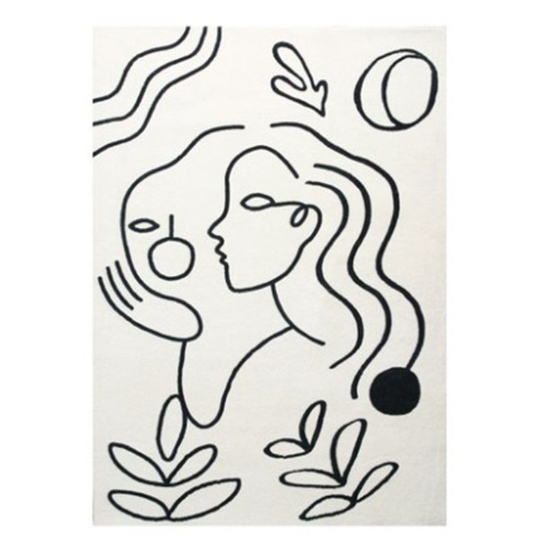 White Modern Rug Polyester Abstract Face Rug Washable Rug for Home Decoration