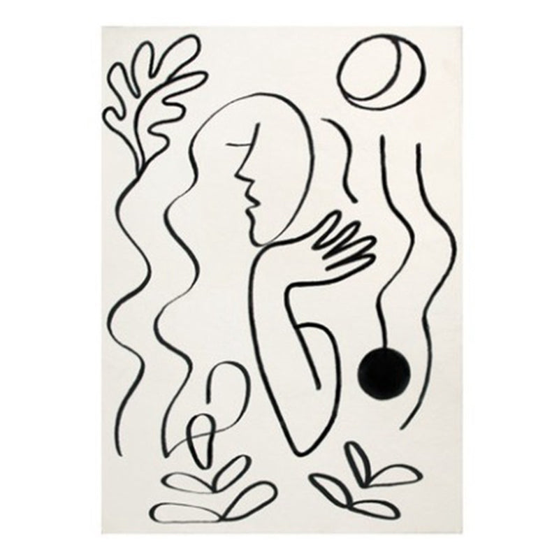 White Modern Rug Polyester Abstract Face Rug Washable Rug for Home Decoration