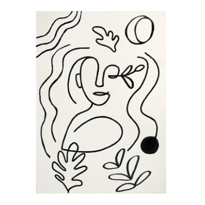 White Modern Rug Polyester Abstract Face Rug Washable Rug for Home Decoration