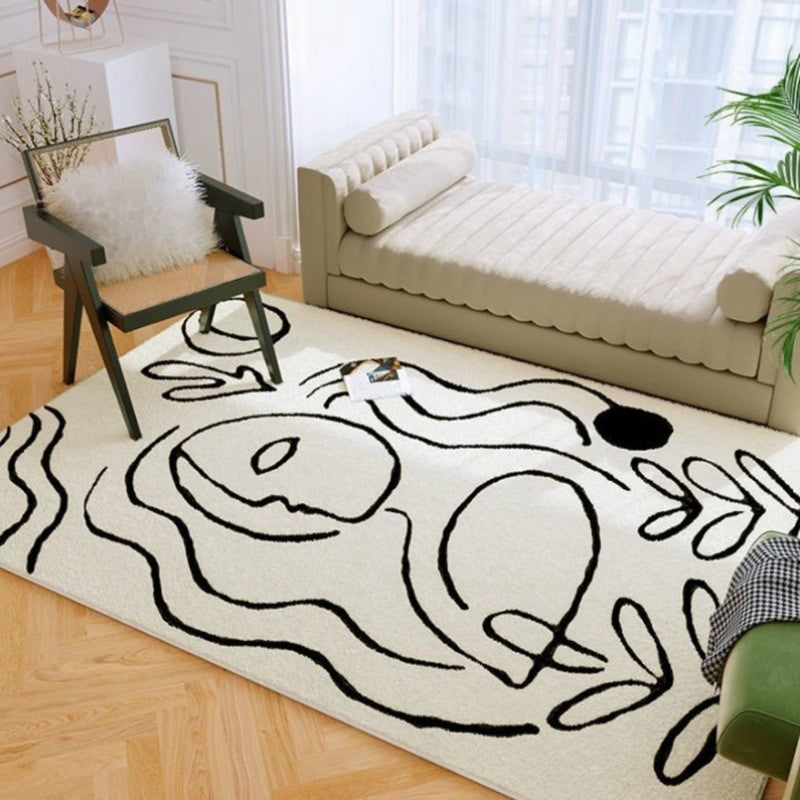 White Modern Rug Polyester Abstract Face Rug Washable Rug for Home Decoration