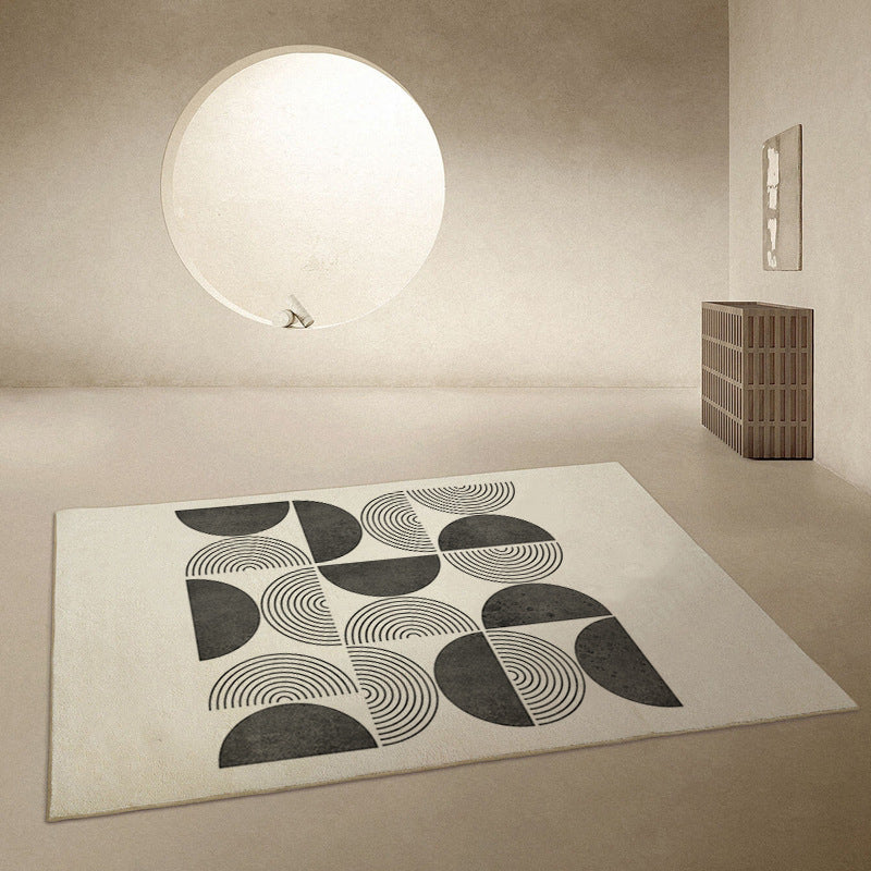 Black Anomalous Pattern Rug Polyester Modern Rug Non-Slip Backing Rug for Living Room
