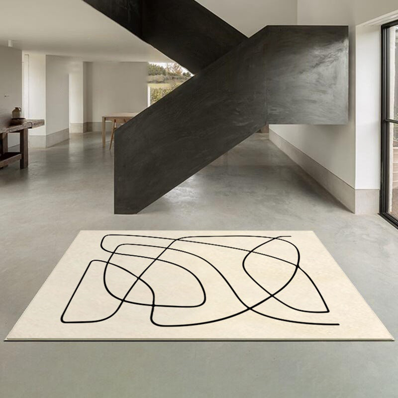 Beige Modern Rug Polyester Irregular Line Rug Stain Resistant Rug for Drawing Room