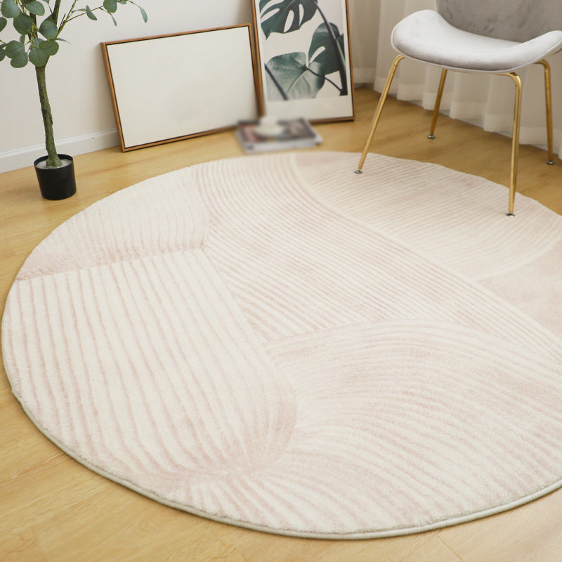 Beige Round Rug Area Carpet Polyester Non-Slip Backing Carpet for Living Room