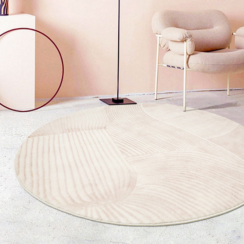 Beige Round Rug Area Carpet Polyester Non-Slip Backing Carpet for Living Room