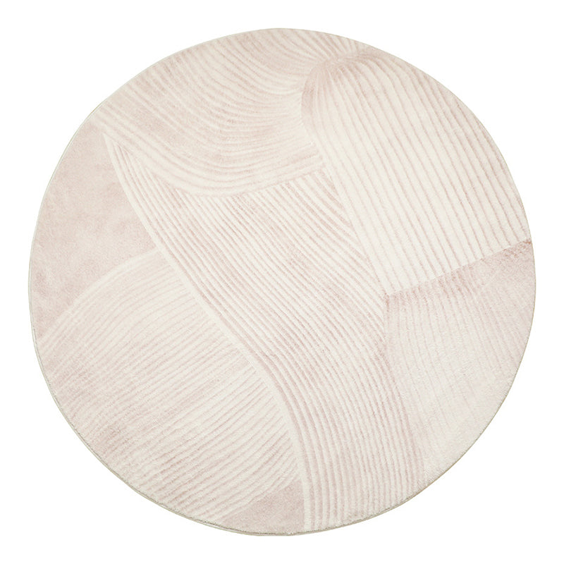 Beige Round Rug Area Carpet Polyester Non-Slip Backing Carpet for Living Room