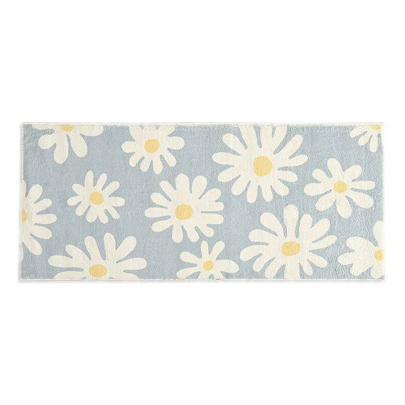 Green Flower Print Rug Polyester Modern Rug Washable Rug for Home Decor
