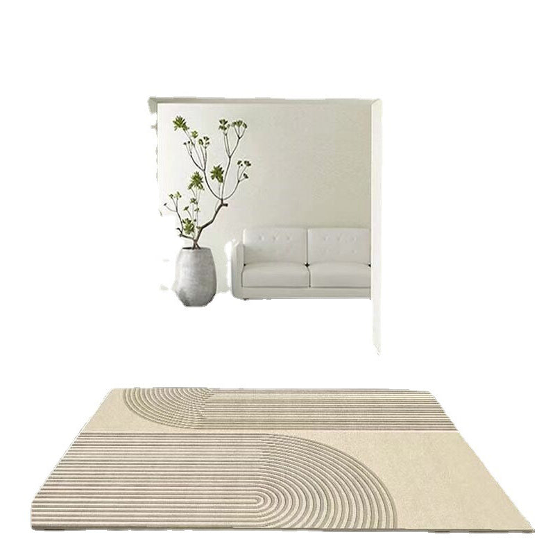 Light Brown Line Rug Polyester Casual Rug Non-Slip Backing Rug for Home Decoration