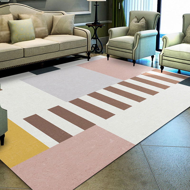Light Pink Nordic Rug Polyester Pattern Rug Washable Rug for Home Decor