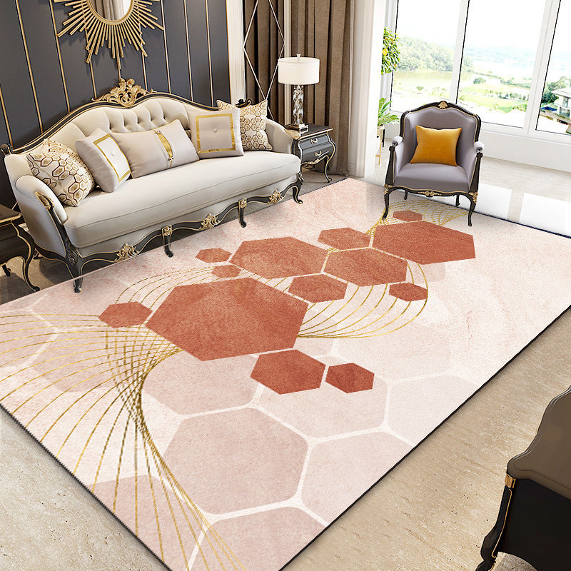 Beige Color Piece Rug Polyester Line Indoor Rug Non-Slip Backing Rug for living Room