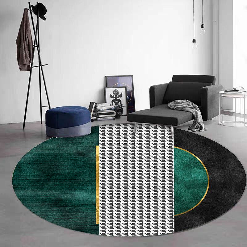 Green Black Graphic Rug Polyester Modern Rug Non-Slip Backing Rug for Living Room