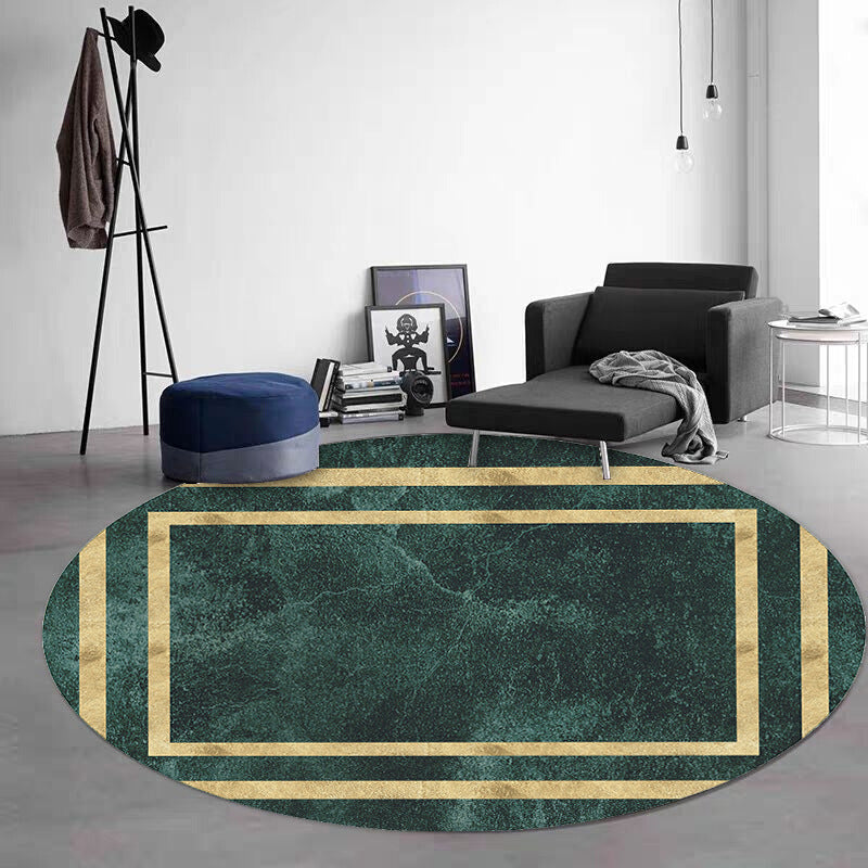 Green Black Graphic Rug Polyester Modern Rug Non-Slip Backing Rug for Living Room