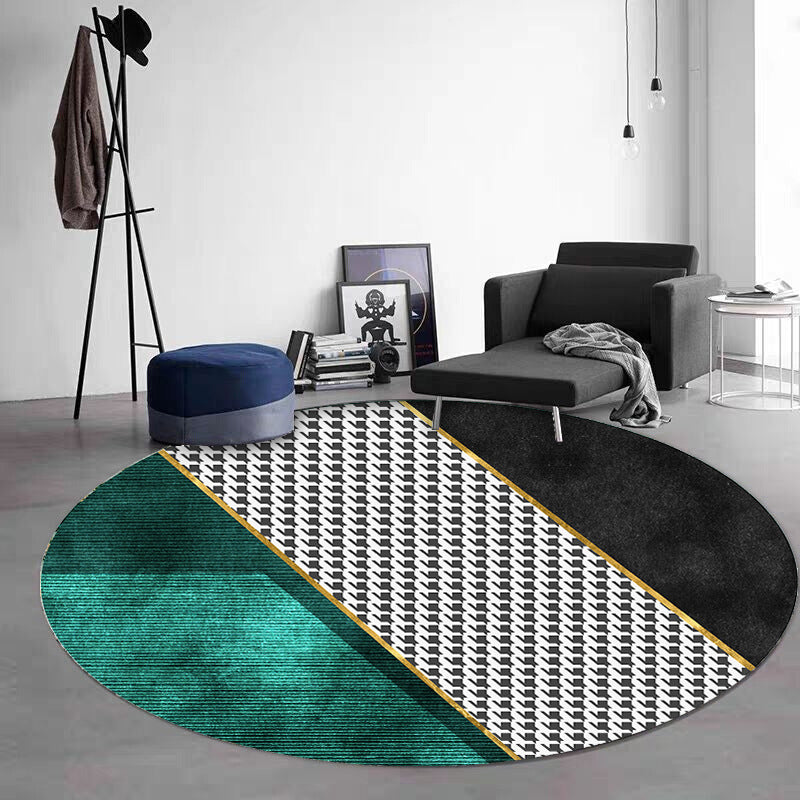 Green Black Graphic Rug Polyester Modern Rug Non-Slip Backing Rug for Living Room