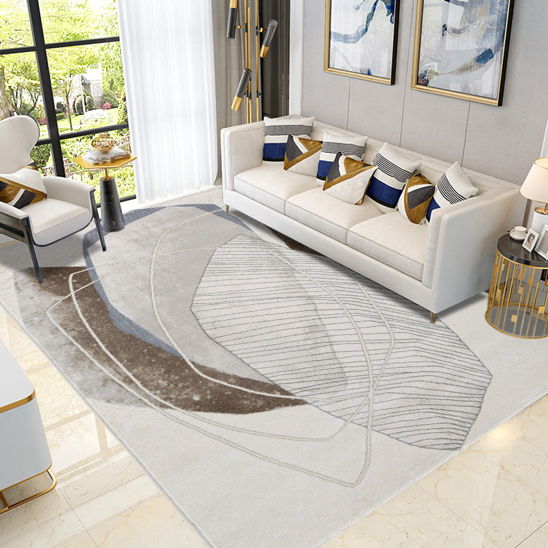 Gray Abstract Line Rug Polyester Modern Rug Non-Slip Backing Rug for Home Decor