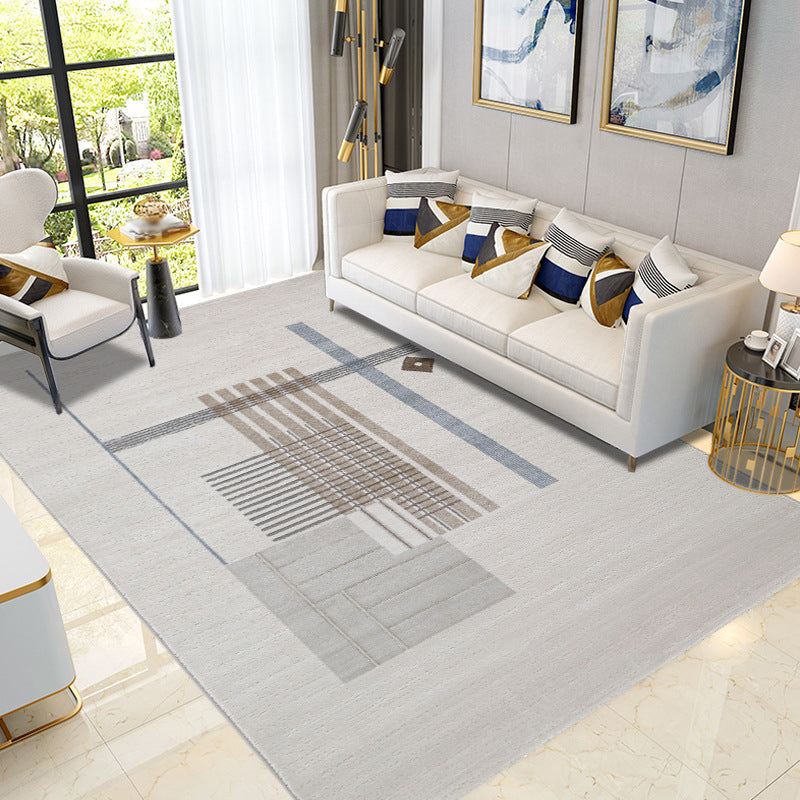 Gray Abstract Line Rug Polyester Modern Rug Non-Slip Backing Rug for Home Decor
