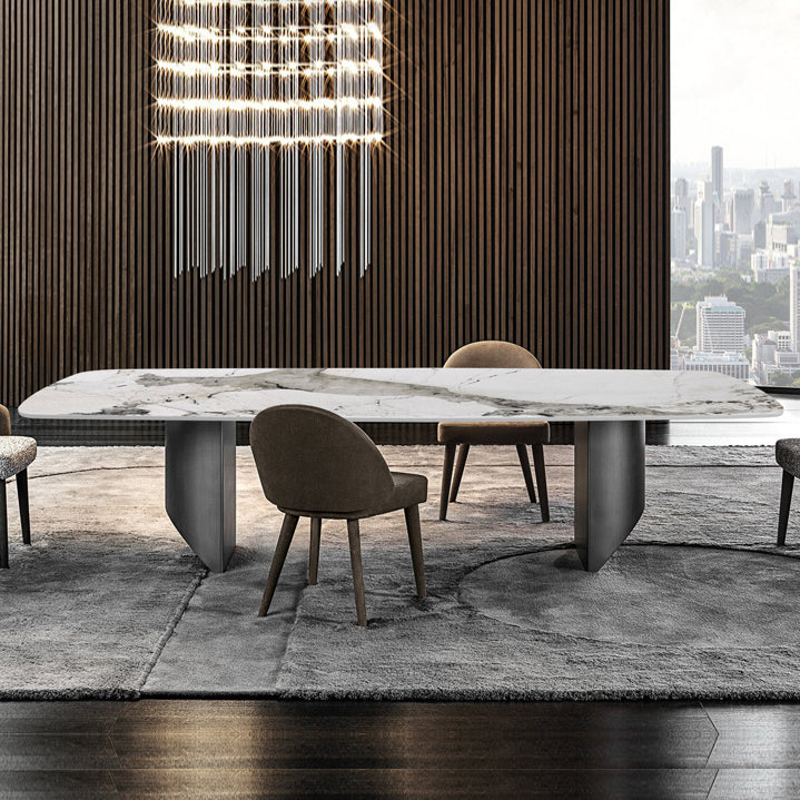 Mesa de comedor de piedra sinterizada para mesa rectangular de restaurantes con pedestal doble