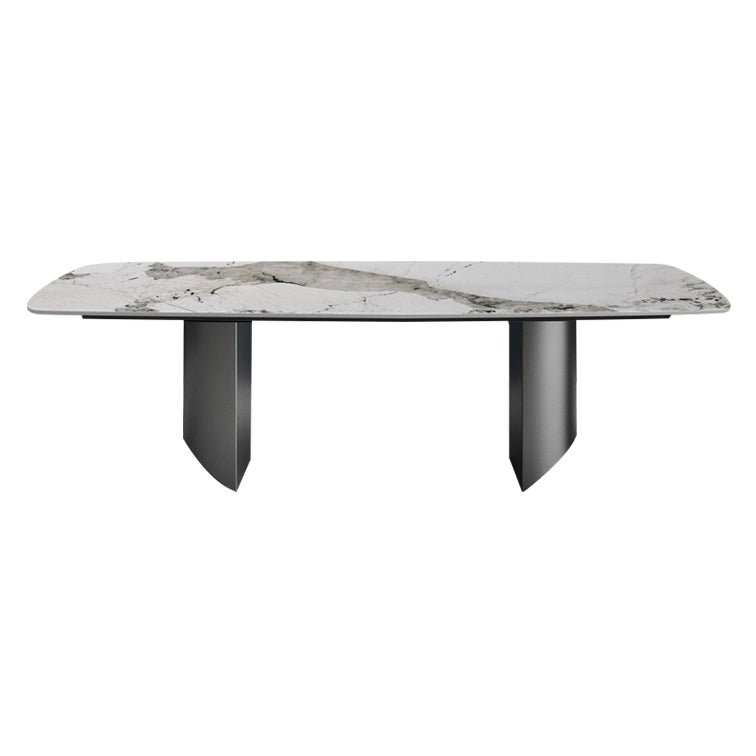 Mesa de comedor de piedra sinterizada para mesa rectangular de restaurantes con pedestal doble