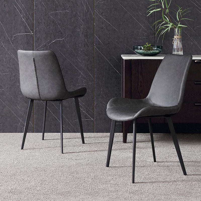 Silla de comedor tapizada de metal con respaldo sólido industrial para interiores (juego de 2)