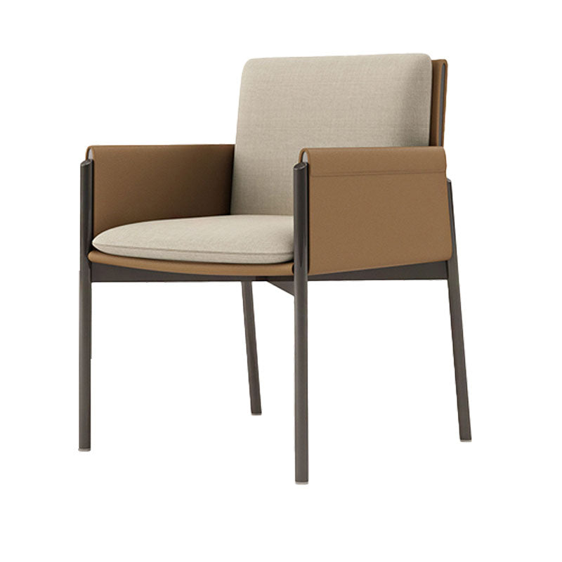 Minimalist Linen Fabric Dining Chair Solid Back Arm Single Chair for Kitchen