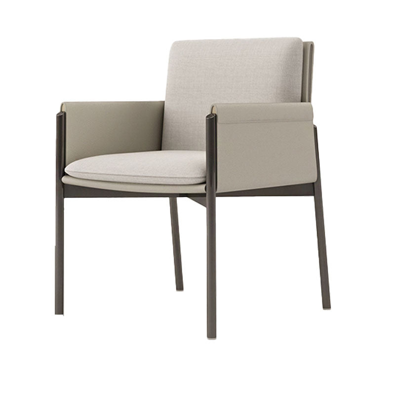Minimalist Linen Fabric Dining Chair Solid Back Arm Single Chair for Kitchen