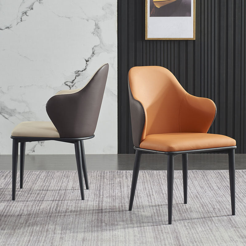 Chaise de salle à manger en cuir de style minimaliste, chaise simple rembourrée avec bras arrière solide