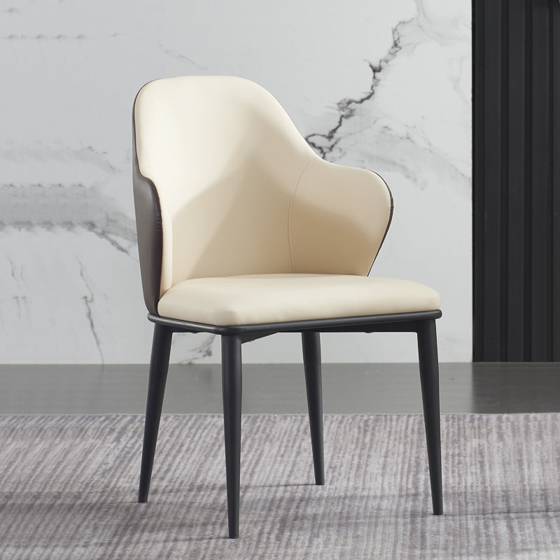 Chaise de salle à manger en cuir de style minimaliste, chaise simple rembourrée avec bras arrière solide