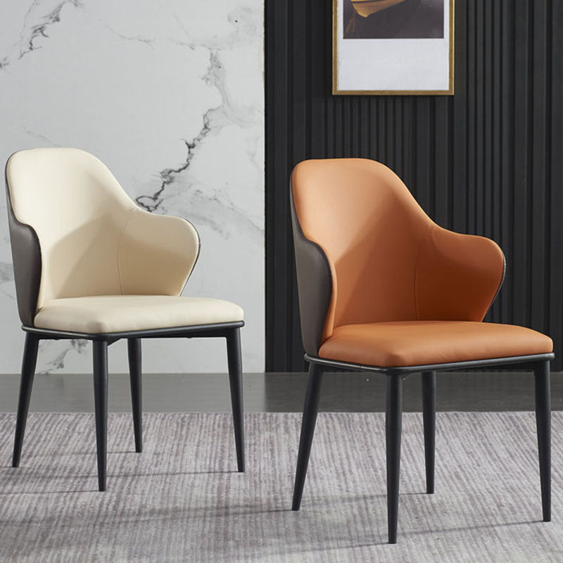 Minimalist Style Leather Dining Chair Solid Back Arm Upholstered Single Chair
