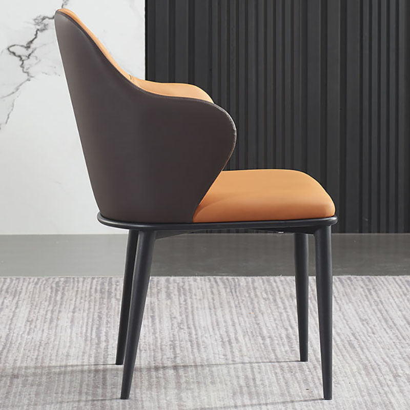 Minimalist Style Leather Dining Chair Solid Back Arm Upholstered Single Chair