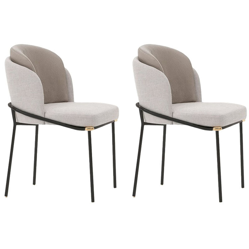 Industrial Metal Dining Chairs Armless Linen Fabric Dining Chair for Home Use (Set of 2)