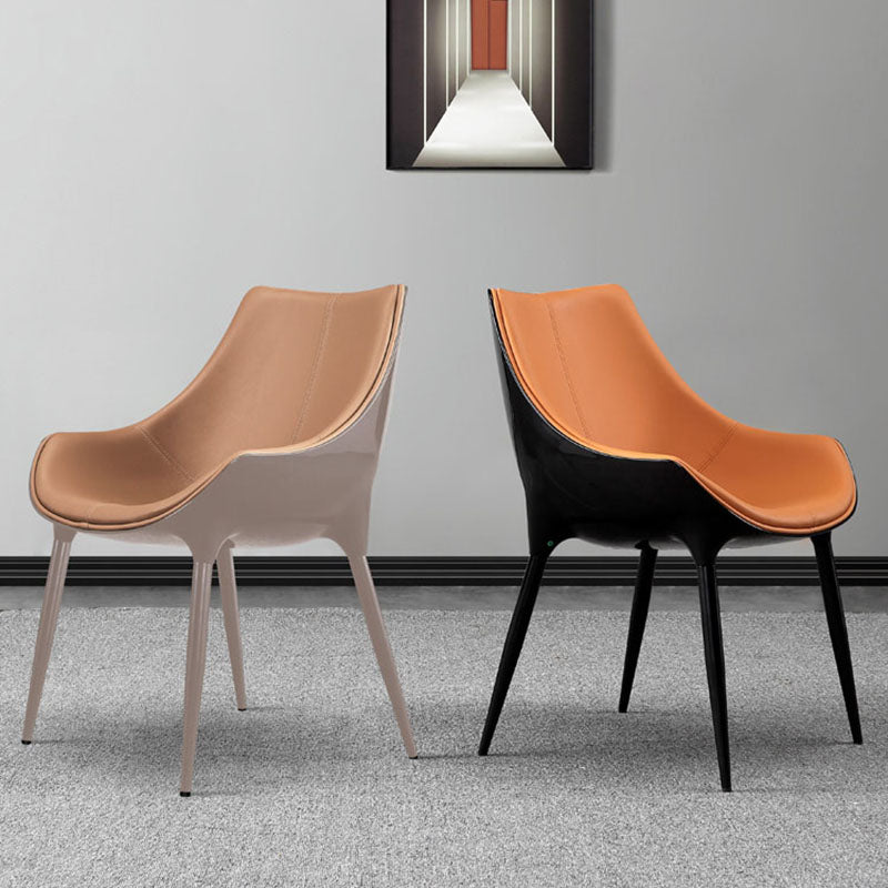 Hedendaagse stijl lederen eetkamerstoelen stoere achterstoelen met achterste arm (set van 2)