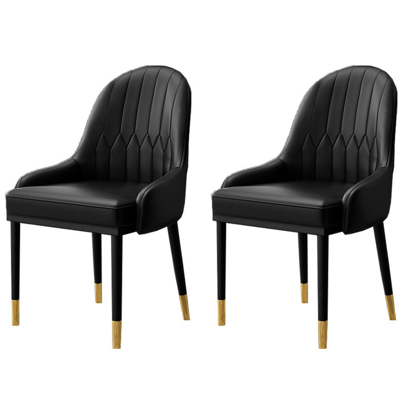Scandinavian Style Upholstered Arm Side Chairs Solid Back Dining Chairs (Set of 2)