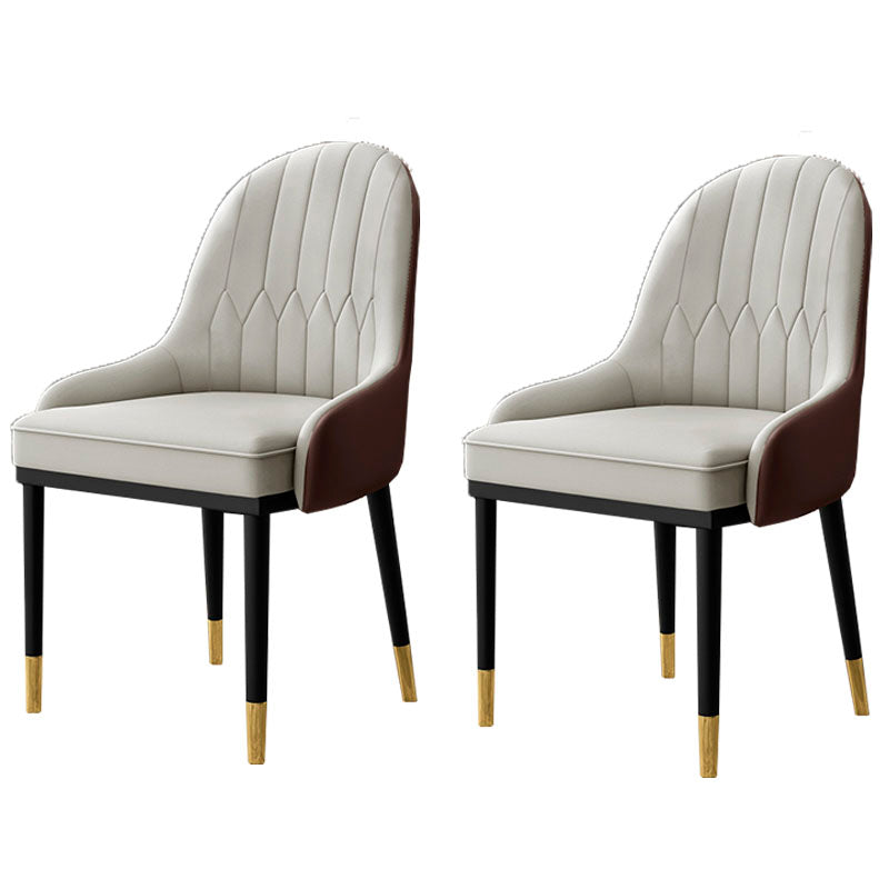 Scandinavian Style Upholstered Arm Side Chairs Solid Back Dining Chairs (Set of 2)