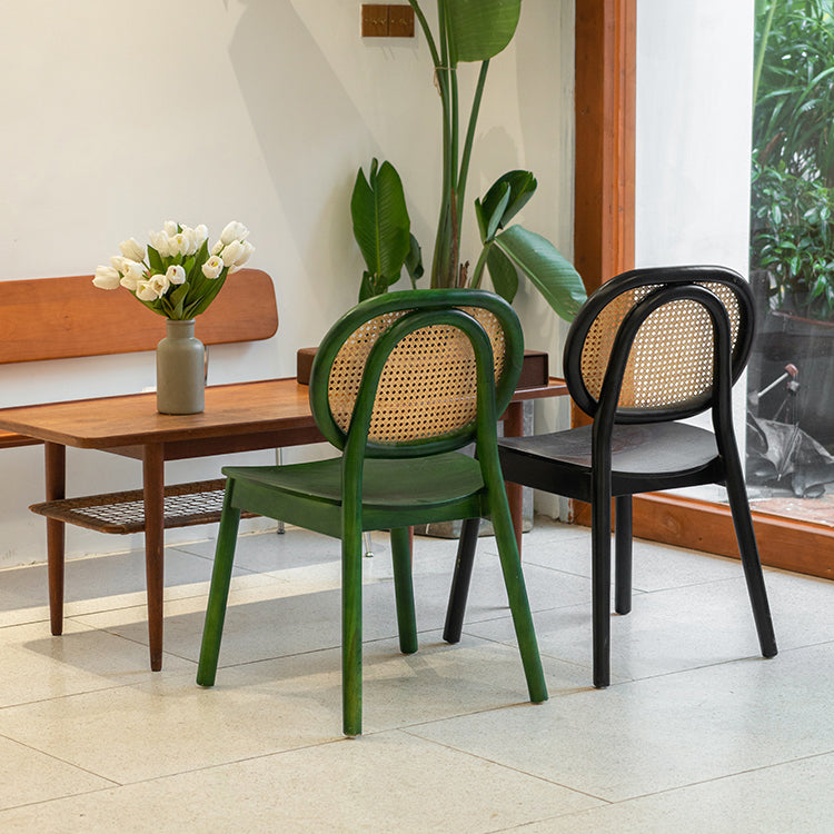 Silla de comedor tradicional sin brazos, silla lateral con respaldo abierto y patas de madera
