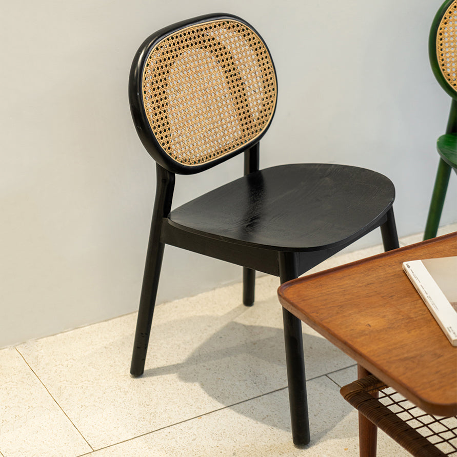 Silla de comedor tradicional sin brazos, silla lateral con respaldo abierto y patas de madera