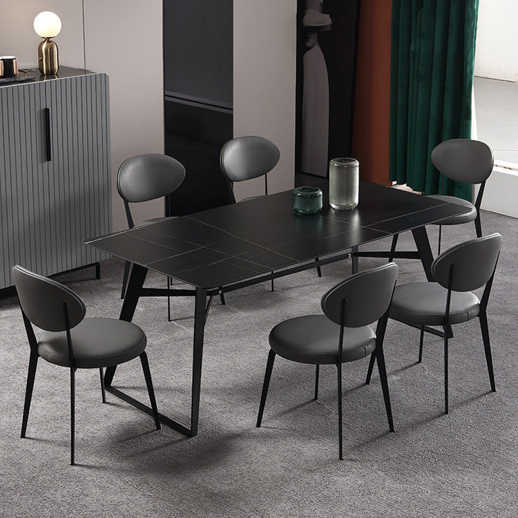 Restaurante contemporáneo Silla lateral de cuero Silla de comedor con respaldo abierto y patas negras